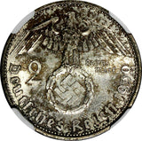 Germany-Third Reich Silver 1939 A 2 Reichs Mark NGC MS64 Hindenburg KM# 93 (013)