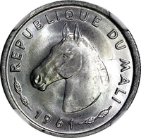 MALI Aluminium 1961 10 Francs Maliens NGC MS65 Horse Head KM# 3 (078)