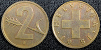 SWITZERLAND Bronze 1951 B 2 Rappen KM# 47 (23 398)