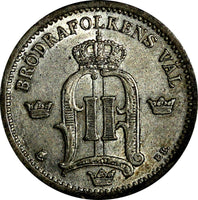 SWEDEN Oscar II Silver 1897 EB 25 Ore aUNC Toned KM# 739 (15 592)