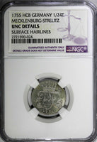 Germany MECKLENBURG-STRELITZ Silver 1755 HCB 1/24 Thaler NGC UNC KM# A64 (024)