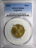 Argentina  Aluminum-Bronze 1975 1 Peso PCGS MS66 TOP GRADED COIN KM# 69