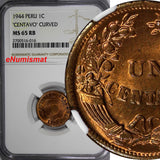 Peru Bronze 1944 1 Centavo NGC MS65 RB NICE RED !!! TOP GRADED  KM# 211a (016)