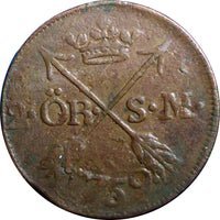 SWEDEN COPPER Adolf Frederick 1759 2 Ore,S.M Low Mintage:352,000 SCARCE KM#461