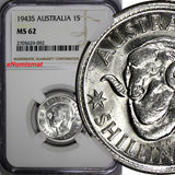 Australia George VI Silver 1943-S Shilling NGC MS62 BU KM# 39 (092)