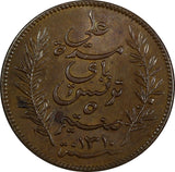 Tunisia Ali III Bronze AH1310//1893 A 5 Centimes BETTER DATE UNC KM# 221 (629)