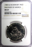 Dominican Republic 1988 1 Peso  Discovery of America NGC MS67 KM# 66 (04)