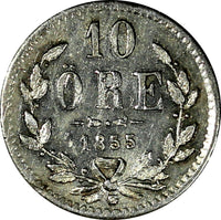 SWEDEN Oscar I (1844-1859) Silver 1855 G 10 Ore UNC  KM# 683