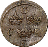 Sweden Charles X Gustav (1654-1660) Copper 1659 1/4 Öre SCARCE KM# 211 (008)