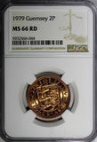 Guernsey Elizabeth II 1979 2 Pence NGC MS66 RD FULL RED TOP GRADED KM# 28 (044)