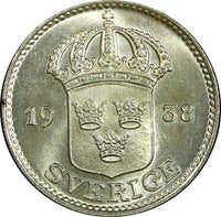 Sweden Gustaf V Silver 1938 25 Öre GEM BU COIN KM# 785 (22 045)