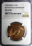 Jersey Elizabeth II Bronze 1960 1/12 Shilling NGC MS65 RB Nice Toned KM# 23 (12)