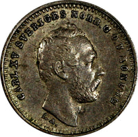 Sweden Carl XV Adolf Siver 1871 ST 10 Öre Last Year Type XF KM# 710 (18 103)