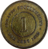 STRAITS SETTLEMENTS Victoria Copper 1875 W 1 Cent aUNC Toned KM# 9 (14 845)
