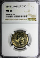 DOMINICAN REPUBLIC 1972 25 Centavos NGC MS65 Mintage-800,000 KM# 20a.1