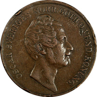 Sweden Oscar I Copper 1851 4 Skilling 37.2 mm Mintage-38,256 KM# 672 (18 073)