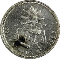 MEXICO Silver 1870 Mo C 25 Centavos Mexico Mint -136,000 KM#406.7 (19 180)