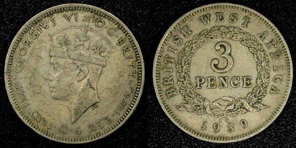 British West Africa George VI Copper-Nickel 1939 KN 3 Pence KM# 21 (22 923)