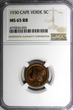 Cape Verde Bronze 1930 5 Centavos NGC MS65 RB 1 GRADED HIGHEST BY NGC KM# 1(3)