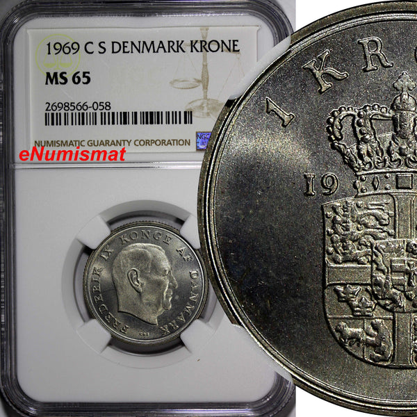 Denmark Frederik IX 1969 CS 1 Krone NGC MS65 GEM BU COIN KM# 851.1 (058)