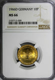 Germany - Federal Republic 1966 D 10 Pfennig NGC MS66 TOP GRADED KM# 108 (009)