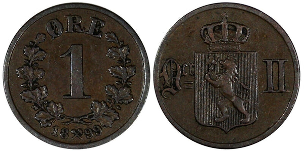 Norway Oscar II Bronze 1899 1 Øre The Norwegian Lion KM# 352 (20 712)