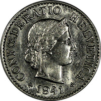Switzerland Silver 1941 B 5 Rappen Last Year Type SCARCE DATE aUNC KM# 26b(7729)