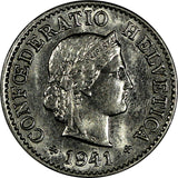 Switzerland Silver 1941 B 5 Rappen Last Year Type SCARCE DATE aUNC KM# 26b(7729)