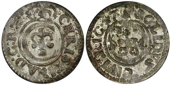 Riga.Livonia Christina of Sweden (1632-1654) Silver 1647 Solidus 0,49g.KM# 21(9)