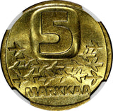 Finland Aluminium-Bronze 1983 N 5 Markkaa NGC MS66 TOP GRADED KM# 57 (050)