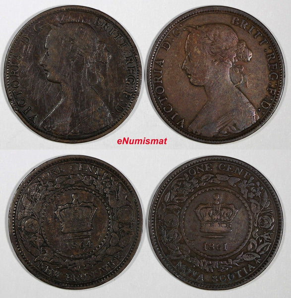 Canada NEW BRUNSWICK Bronze LOT OF 2 COINS 1861,1864 1 Cent KM# 6 (397)