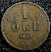 SWEDEN Oscar II Bronze 1875 1  Öre KM# 734 (23 159)