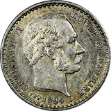 DENMARK Christian IX Silver 1894 VBP 10 Øre 1st Date Type.RARE DATE KM# 795.2