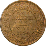 India-British George V Bronze 1934 (C) 1/4 Anna UNC Red Toned KM# 512  (22 307)