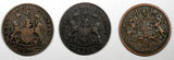 British East Indies LOT OF 3 COINS 1804//AH1219 1 Keping ,1853 1/2 Pice (588)