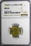 French Equatorial Africa 1942 SA 50 Centimes NGC MS64 1 YEAR TYPE KM# 1 (096)