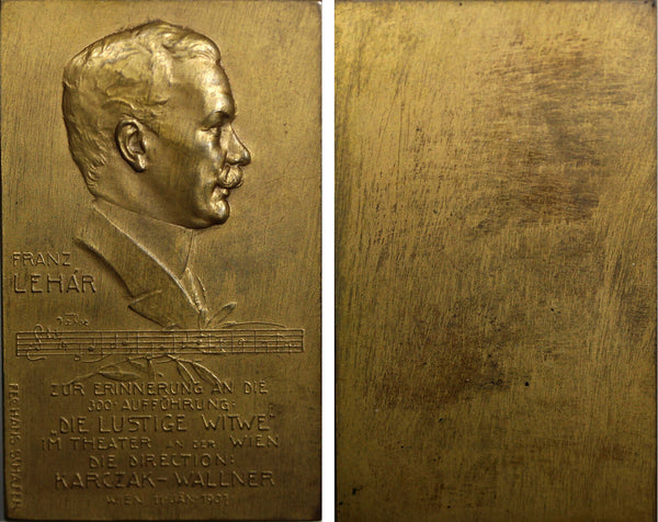 AUSTRIA Bronze 1907 Plaque by H.Schöfer.Franz Lehar (1870-1948)Operetta Composer