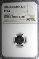 RUSSIA Peter I the Great Silver 1704 BК Altyn  NGC XF40 Bit-1156;KM# 119 (38)