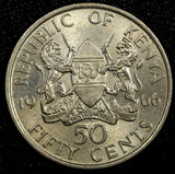 KENYA Mzee Jomo Kenyatta Copper-Nickel 1966 50 Cents UNC KM# 4 (24 123)