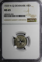 Denmark Christian X 1929 N GJ 10 Ore NGC MS65 TOP GRADED BY NGC KM# 822.2
