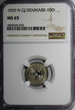Denmark Christian X 1929 N GJ 10 Ore NGC MS65 TOP GRADED BY NGC KM# 822.2
