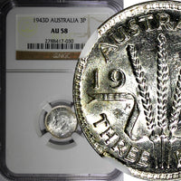 AUSTRALIA George VI Silver 1943D  3 Pence NGC AU58  KM# 37 (030)