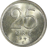 Sweden Gustaf V Silver 1943 G 25 Öre 1stYear Type GEM BU COIN KM# 816 (22 031)