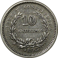 Uruguay Silver 1893 No m/m 10 Centesimos RARE KM# 14