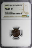 Finland Alexander III 1883 1 Penni NGC MS65 BN 1 GRADED HIGHEST KM# 10 (025)