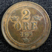 Sweden Oscar II Copper 1878 2 Ore  KM# 746   (23 138)