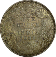 India-British Victoria Silver 1889 C Rupee Calcutta Toned aUNC KM# 492 (17 565)