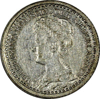 Netherlands Wilhelmina I Silver 1921 10 Cents BETTER DATE KM# 145 (10 730)