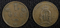SWEDEN Oscar II Bronze 1875 1  Öre KM# 734 (22 495)