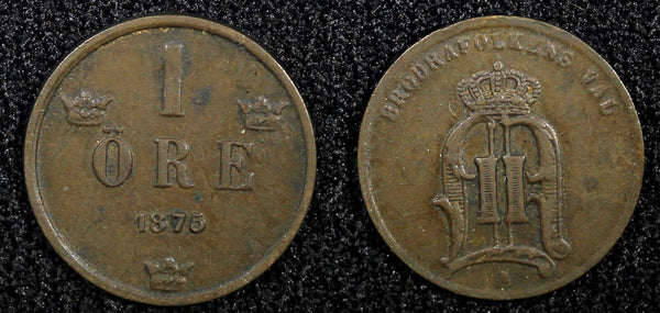 SWEDEN Oscar II Bronze 1875 1  Öre KM# 734 (22 495)